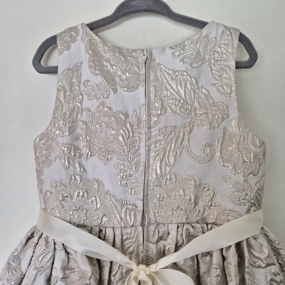 EUC Rare Editions Dress Ivory Gold Silver Girl 5 Wedding Holiday Family Photo - Picture 9 of 13